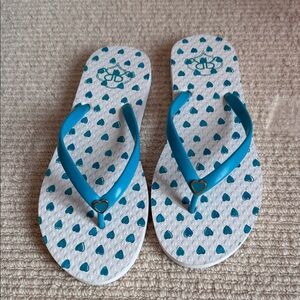 Roller Rabbit Teal Heart Print Kids Flip Flops